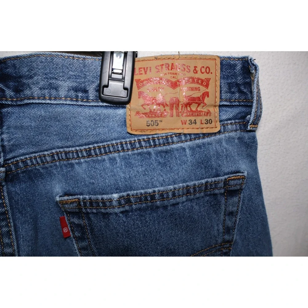 Levis 505 Regular Fit Mens Blue Denim‎ Jeans Straight Leg 34x30 Medium Wash